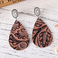 1 Pair Retro Ethnic Style Water Droplets Leather Drop Earrings main image 3