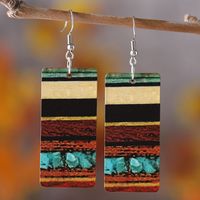 1 Pair Retro Color Block Wood Drop Earrings main image 1