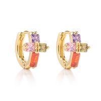 1 Pair Simple Style Commute Cross Plating Inlay Copper Zircon 18k Gold Plated Hoop Earrings main image 2