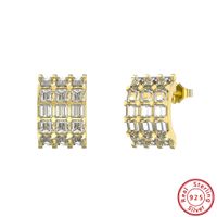 1 Pair Elegant Luxurious Solid Color Plating Inlay Sterling Silver Zircon 14k Gold Plated White Gold Plated Ear Studs main image 3