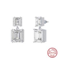 1 Pair Simple Style Square Rectangle Polishing Inlay Sterling Silver Zircon White Gold Plated Rhodium Plated Earrings main image 3