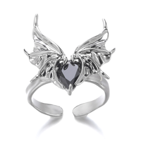 Exaggerated Simple Style Wings Stainless Steel Inlay Zircon Open Rings main image 3