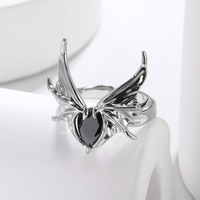 Exaggerated Simple Style Wings Stainless Steel Inlay Zircon Open Rings main image 1