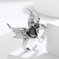 Exaggerated Simple Style Wings Stainless Steel Inlay Zircon Open Rings main image 4