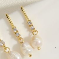 1 Pair Sweet Simple Style Water Droplets Plating Inlay Freshwater Pearl Copper Zircon 14k Gold Plated Ear Hook sku image 2
