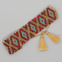 Bohemian Rhombus Seed Bead Rope Knitting Tassel Couple Drawstring Bracelets sku image 5