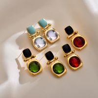1 Pair Elegant Classical Vintage Style Square Inlay Copper Agate Ear Studs main image 1