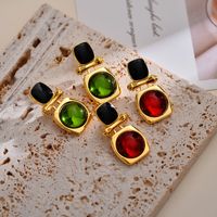 1 Pair Elegant Classical Vintage Style Square Inlay Copper Agate Ear Studs main image 4
