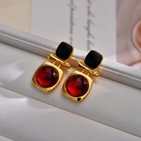 1 Pair Elegant Classical Vintage Style Square Inlay Copper Agate Ear Studs main image 3