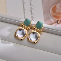 1 Pair Elegant Classical Vintage Style Square Inlay Copper Agate Ear Studs sku image 2