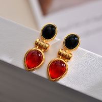 1 Pair Elegant Classical Vintage Style Water Droplets Inlay Copper Agate Drop Earrings main image 3