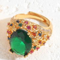 Elegant Classical Vintage Style Water Droplets Copper Plating Inlay Zircon 14k Gold Plated Open Rings sku image 4