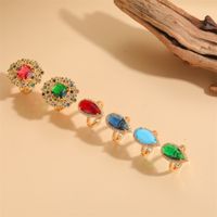 Elegant Classical Vintage Style Water Droplets Copper Plating Inlay Zircon 14k Gold Plated Open Rings main image 6