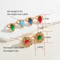 Elegant Classical Vintage Style Water Droplets Copper Plating Inlay Zircon 14k Gold Plated Open Rings main image 9