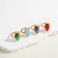 Elegant Classical Vintage Style Water Droplets Copper Plating Inlay Zircon 14k Gold Plated Open Rings main image 5
