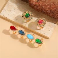 Elegant Classical Vintage Style Water Droplets Copper Plating Inlay Zircon 14k Gold Plated Open Rings main image 1