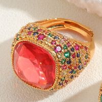 Elegant Classical Vintage Style Geometric Copper Plating Inlay Zircon 14k Gold Plated Open Rings main image 6