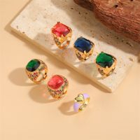 Elegant Classical Vintage Style Geometric Copper Plating Inlay Zircon 14k Gold Plated Open Rings main image 1