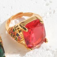 Elegant Classical Vintage Style Geometric Copper Plating Inlay Zircon 14k Gold Plated Open Rings sku image 2