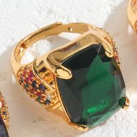 Elegant Classical Vintage Style Geometric Copper Plating Inlay Zircon 14k Gold Plated Open Rings sku image 4