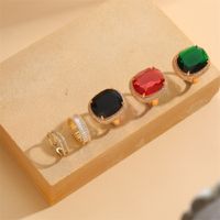 Elegant Classical Vintage Style Square Copper Plating Inlay Zircon 14k Gold Plated Open Rings main image 2
