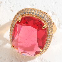 Elegant Classical Vintage Style Square Copper Plating Inlay Zircon 14k Gold Plated Open Rings sku image 3