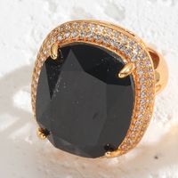 Elegant Classical Vintage Style Square Copper Plating Inlay Zircon 14k Gold Plated Open Rings sku image 4