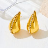 1 Pair Simple Style Solid Color Plating Stainless Steel Rhinestones 18K Gold Plated Ear Cuffs main image 5