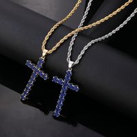 Wholesale Hip-Hop Vintage Style Simple Style Cross 304 Stainless Steel Copper Plating Inlay Zircon Pendant Necklace main image 1