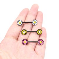 Simple Style Commute Floral Stainless Steel Alloy Epoxy Alloy Titanium Steel Nipple Ring main image 3
