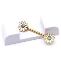 Simple Style Classic Style Flower Stainless Steel Alloy Epoxy Inlay Rhinestones Gold Plated Nipple Ring sku image 1