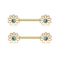 Simple Style Classic Style Flower Stainless Steel Alloy Epoxy Inlay Rhinestones Gold Plated Nipple Ring main image 1