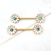 Simple Style Classic Style Flower Stainless Steel Alloy Epoxy Inlay Rhinestones Gold Plated Nipple Ring main image 3