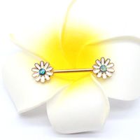 Simple Style Classic Style Flower Stainless Steel Alloy Epoxy Inlay Rhinestones Gold Plated Nipple Ring main image 2