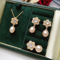 Simple Style Flower Copper Inlay Zircon Jewelry Set main image 2