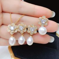 Simple Style Flower Copper Inlay Zircon Jewelry Set main image 5