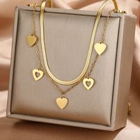 Elegant Simple Style Heart Shape Stainless Steel Plating 24k Gold Plated Layered Necklaces main image 1