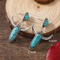 1 Pair Ethnic Style Horns Inlay Alloy Turquoise Silver Plated Drop Earrings main image 4
