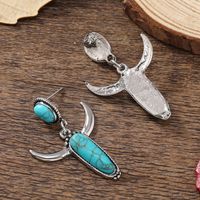 1 Pair Ethnic Style Horns Inlay Alloy Turquoise Silver Plated Drop Earrings main image 5