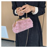 Women's Small Plush Solid Color Streetwear Shell Lock Clasp Shoulder Bag Crossbody Bag Chain Bag sku image 1