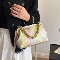 Women's Small Pu Leather Color Block Streetwear Shell Clasp Frame Shoulder Bag Crossbody Bag Dome Bag main image 5