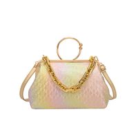 Women's Small Pu Leather Color Block Streetwear Shell Clasp Frame Shoulder Bag Crossbody Bag Dome Bag sku image 5