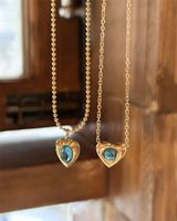 Simple Style Heart Shape Stainless Steel Titanium Steel Inlay Natural Stone Pendant Necklace main image 4