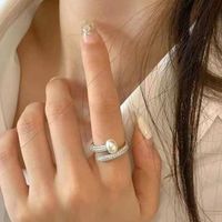 Simple Style Solid Color Imitation Pearl Inlay Artificial Diamond Women's Open Rings main image 5