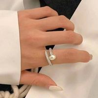 Simple Style Solid Color Imitation Pearl Inlay Artificial Diamond Women's Open Rings main image 4