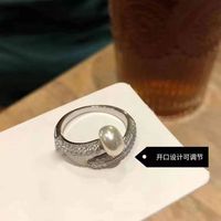 Simple Style Solid Color Imitation Pearl Inlay Artificial Diamond Women's Open Rings sku image 1