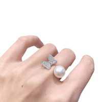 Lady Bow Knot Imitation Pearl Plating Inlay Artificial Diamond Women's Open Rings main image 5