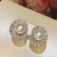 1 Pair Lady Shell Plating Inlay Copper Artificial Pearls Ear Studs main image 3