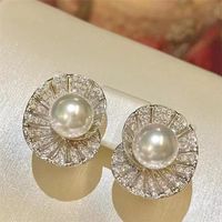 1 Pair Lady Shell Plating Inlay Copper Artificial Pearls Ear Studs main image 1