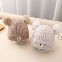 Children Unisex Cute Basic Bear Embroidery Wool Cap main image 3